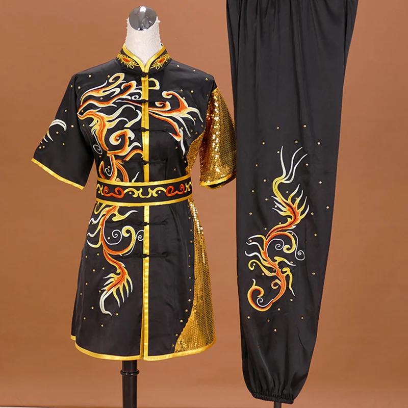 High-end Embroidered Changquan Sword Performance Uniform Adult Kids Martial Arts Training Costume Wushu Cudgel Routine Custom