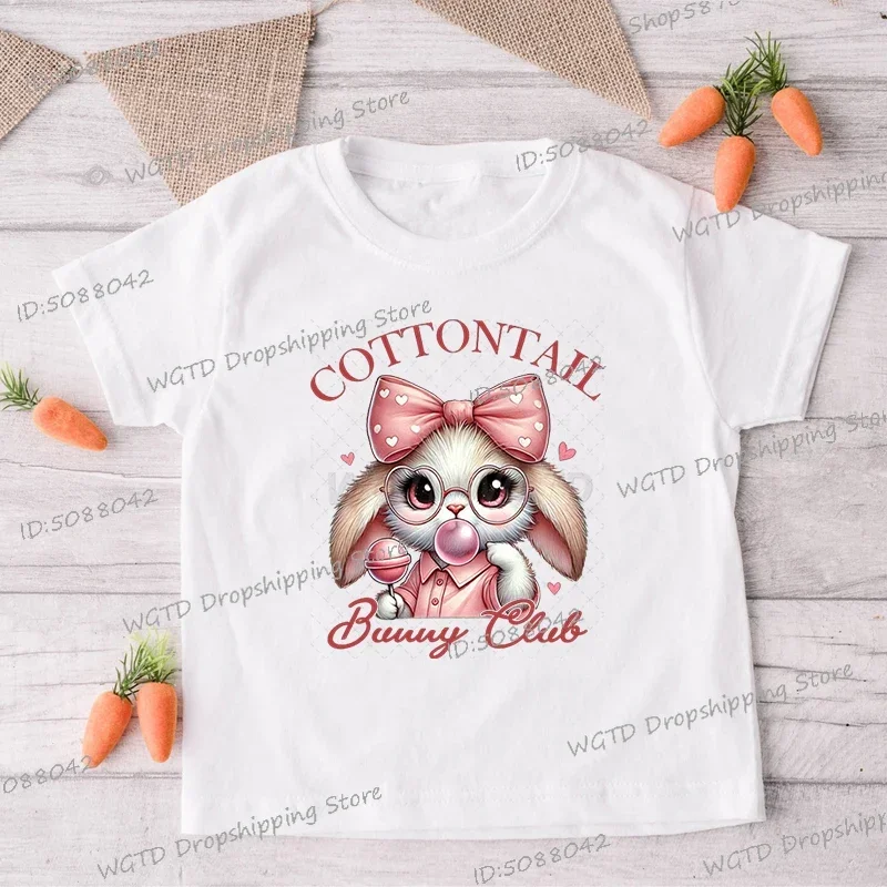 Cottontail Bunny Club T-shirt Children Short Sleeve Tops Cartoon Rabbit Blowing Bubble Tshirt Boys Girls Fashion Easter T Shirts