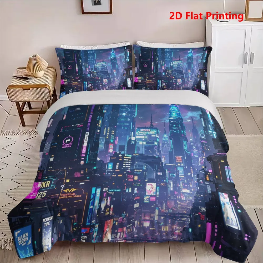 Future City Style Duvet Cover Set Multi Size Quilt Cover Queen Size Bedroom Bedding Decoration Machine Washable Adult Boy Girl Bedroom