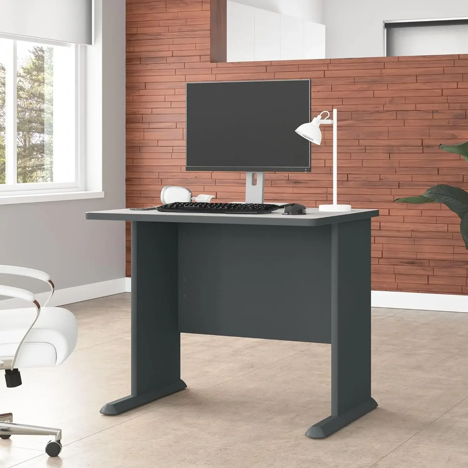 Series A 36W Small Desk in White Spectrum and Slate, Compact Computer Table for Home or Professional Office