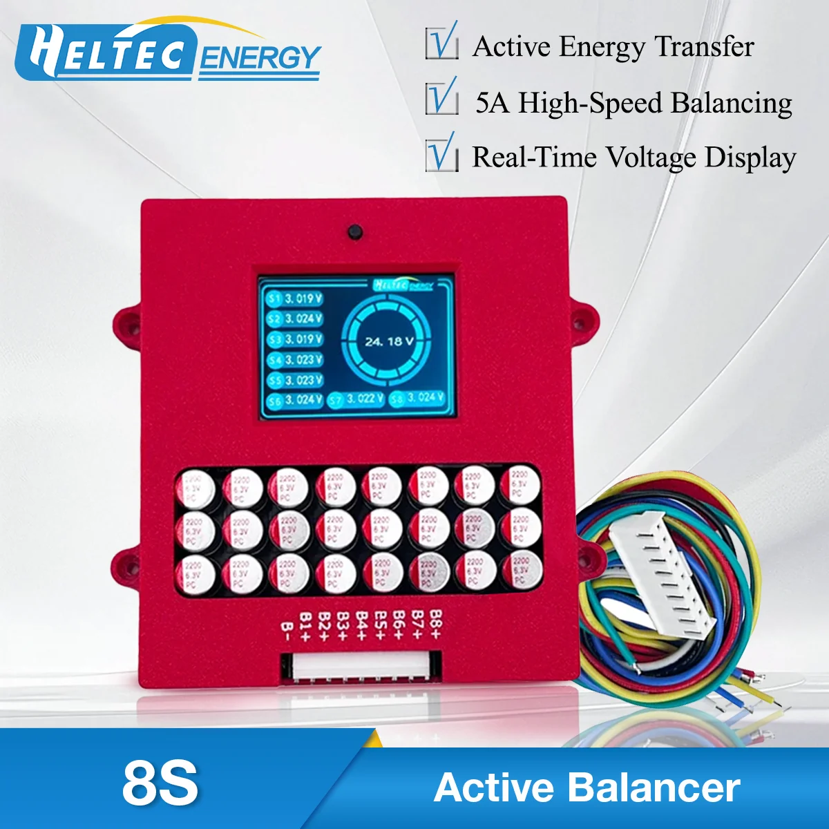 

Heltec Lithium Lifepo4 8S Active balancer with voltage display TFT battery voltage tester 5a energy transfer equalizer