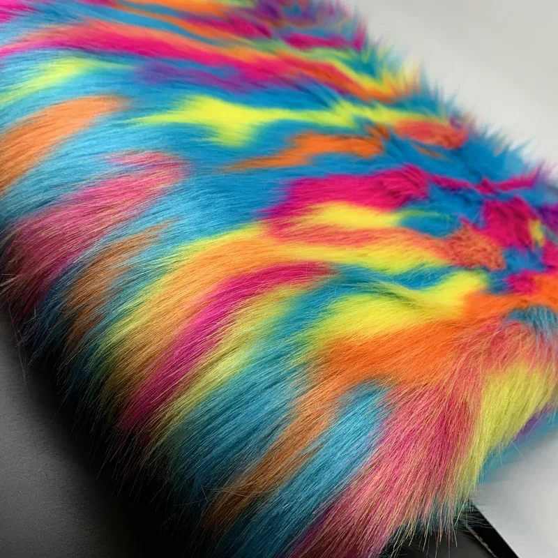 Colorful Stripes Fake Fur Fabric, Long Pile Immiation Fur, Fashionable Collar, Boots, Hat, Cosplay, Luxury DIY, 1 Meter