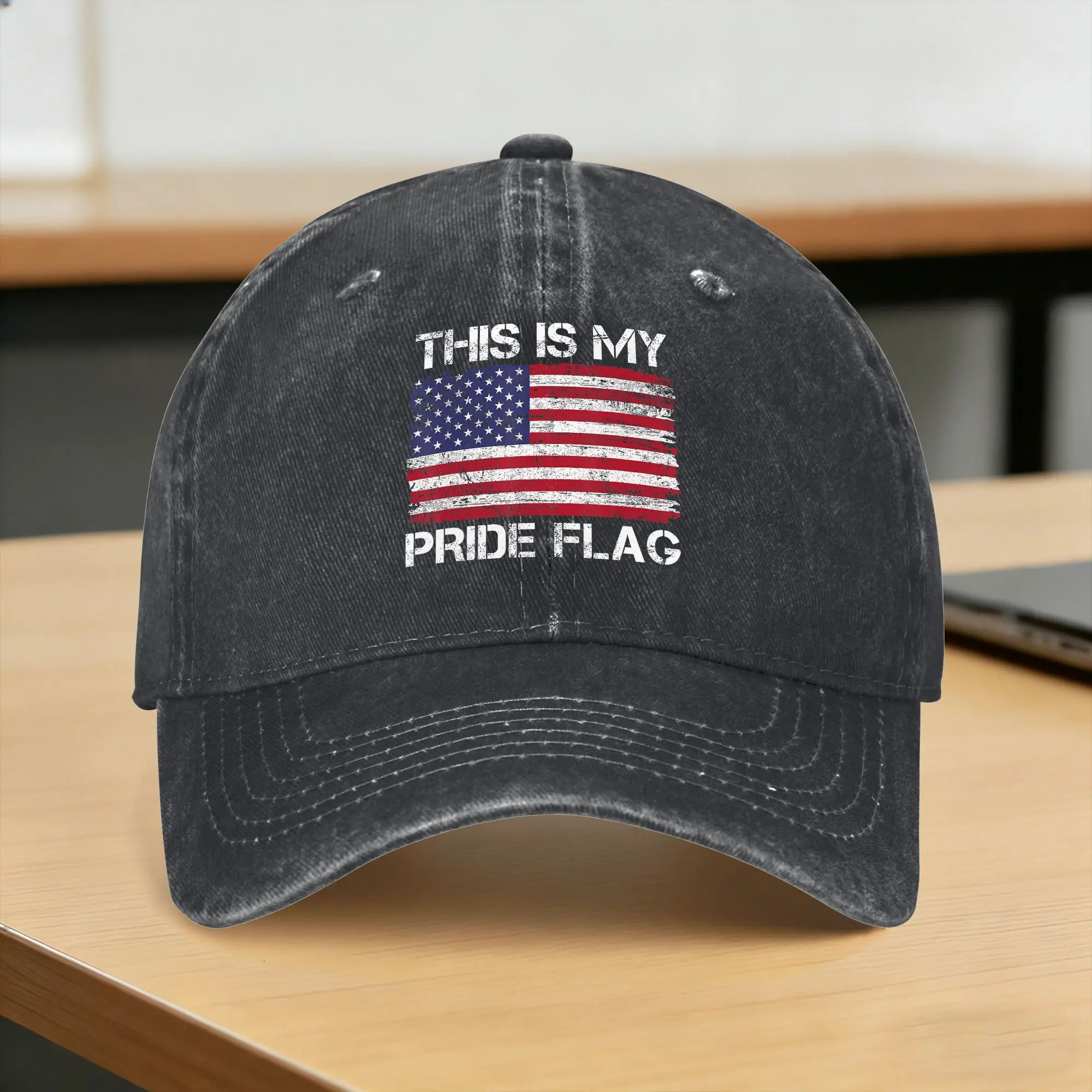 This is My Pride Flag USA American 4th of July Patriotic Sun Baseball Cap  Vintage Men Adult Washed Trucker Hat Wholesale Print
