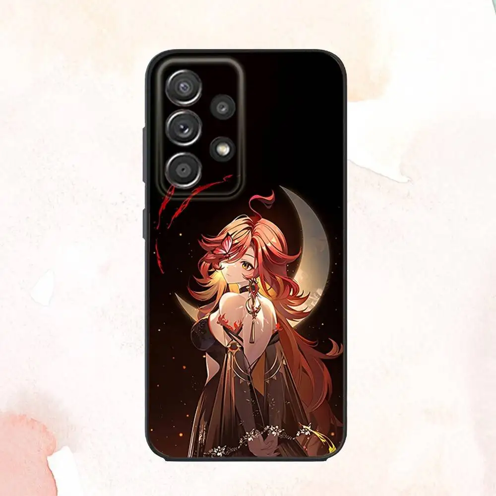 حافظة هاتف G-Genshin Mavuika Impact لهاتف سامسونج S25، S24، S21، S22، S23، S30، Ultra، S20، Plus، Fe، Lite، Note، 10,9,5G غطاء أسود