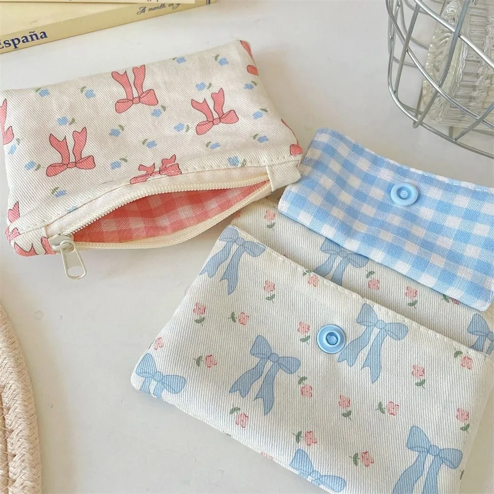 Multifunctional Mini Canvas Coin Purse Floral Print Jewelry Packing Bag Small Lipstick Bag Card Holder Bowknot Cute Wallet Daily