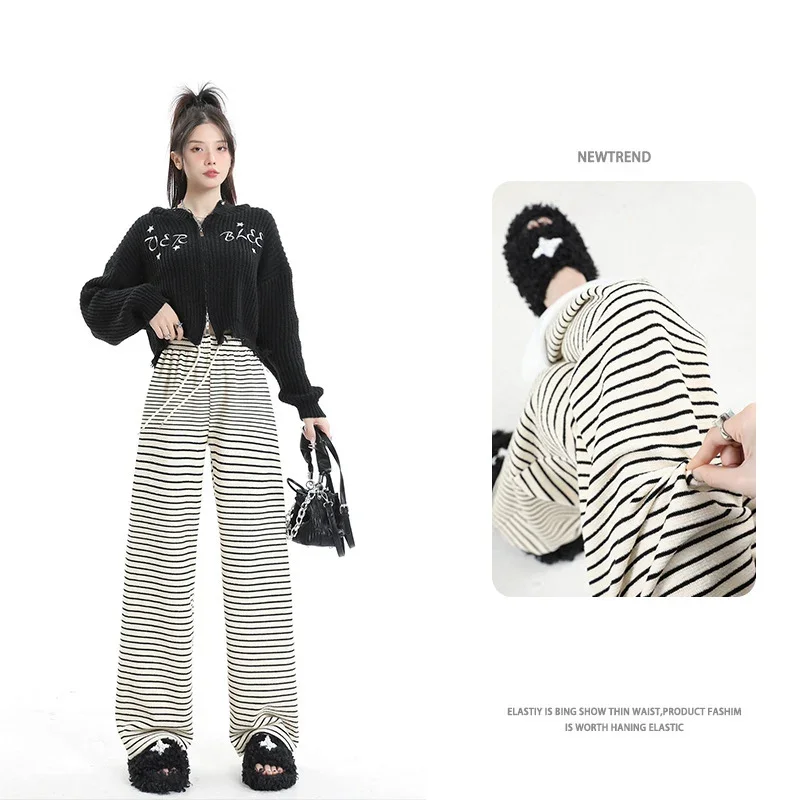 

CASUMANL Brand Striped Casual Pants Womens 2024 New Autumn Baggy High Waist Fashion Wide Leg Pants Females Cheap Womens Clothes