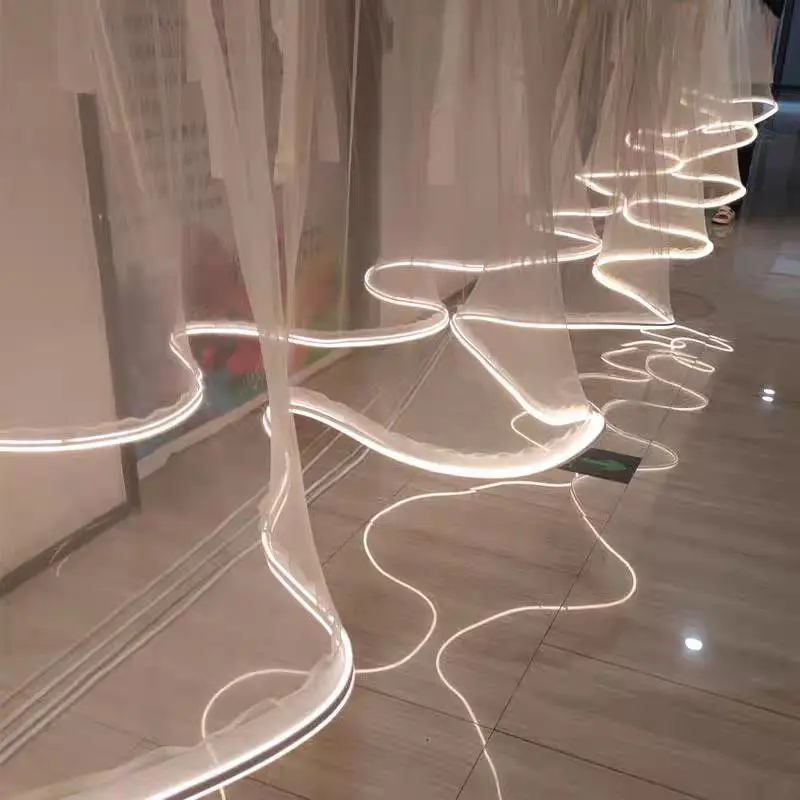 10M White Ceiling Decoration Wave Gauze Curtain With Lights String For Wedding Christmas Event Site Layout Props