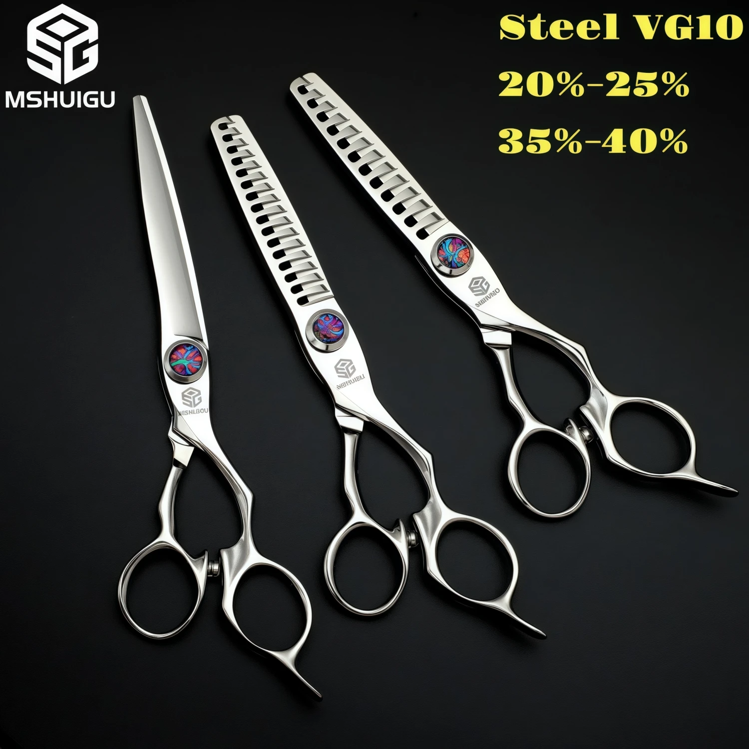 

MSHUIGU Professional barber scissors thinning shears CNC technology of Japanese vg10 steel 6.3inch Salon Comb Accessories Tool