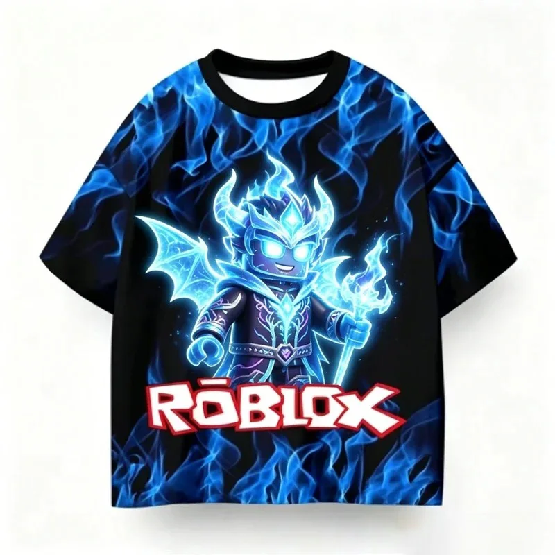 

Roblox Kids Casual T-Shirt Boys Girls Astronaut Print Tee Cool Blue Fire Design Short Sleeve Summer Children Clothing