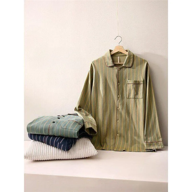 Men's Pure Cotton Long Sleeve Open Cardigan Sleepwear Spring Autumn Winter Lightweight Four Seasons Style Home Clothes