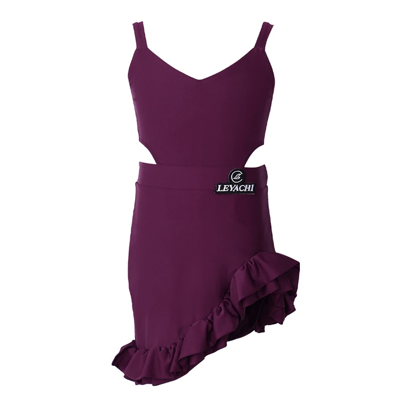 فستان رقص اللاتينية الأطفال التانغو رومبا أداء الرقص ملابس الفتيات الأرجواني أكمام الرقص القمم ممارسة تنورة مجموعة XH2947