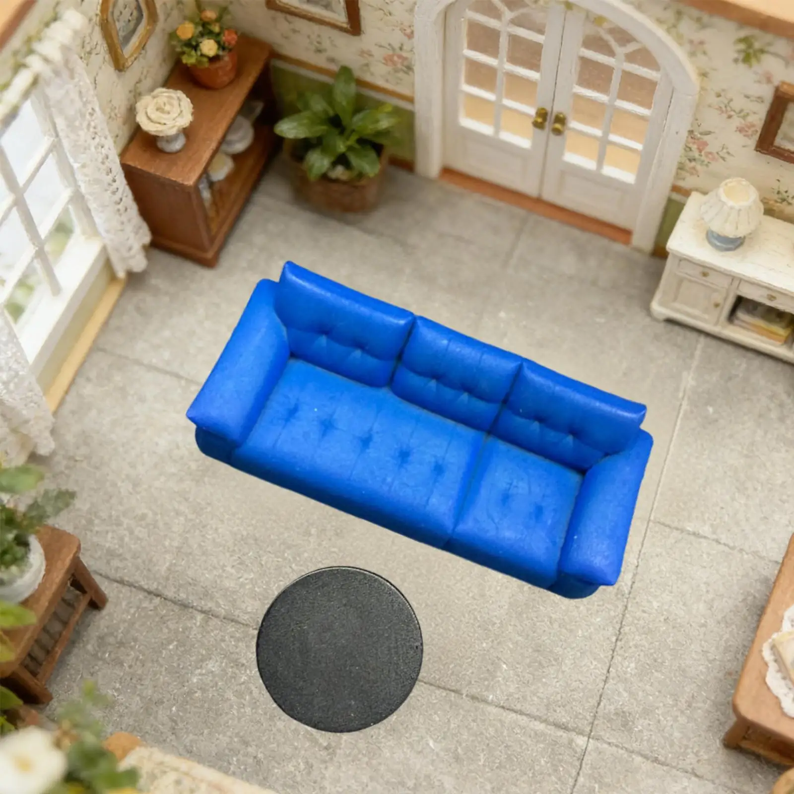 

1/64 Sofa and Table Model Realistic Resin Ornament, Auto Repair Diorama Accessory for Train Layout Miniature Projects