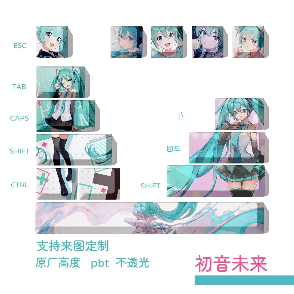 New Miniso Lilo and Stitch Hatsune Miku keycap set anime character design sublimation mechanical keyboard auxiliary keycap gift