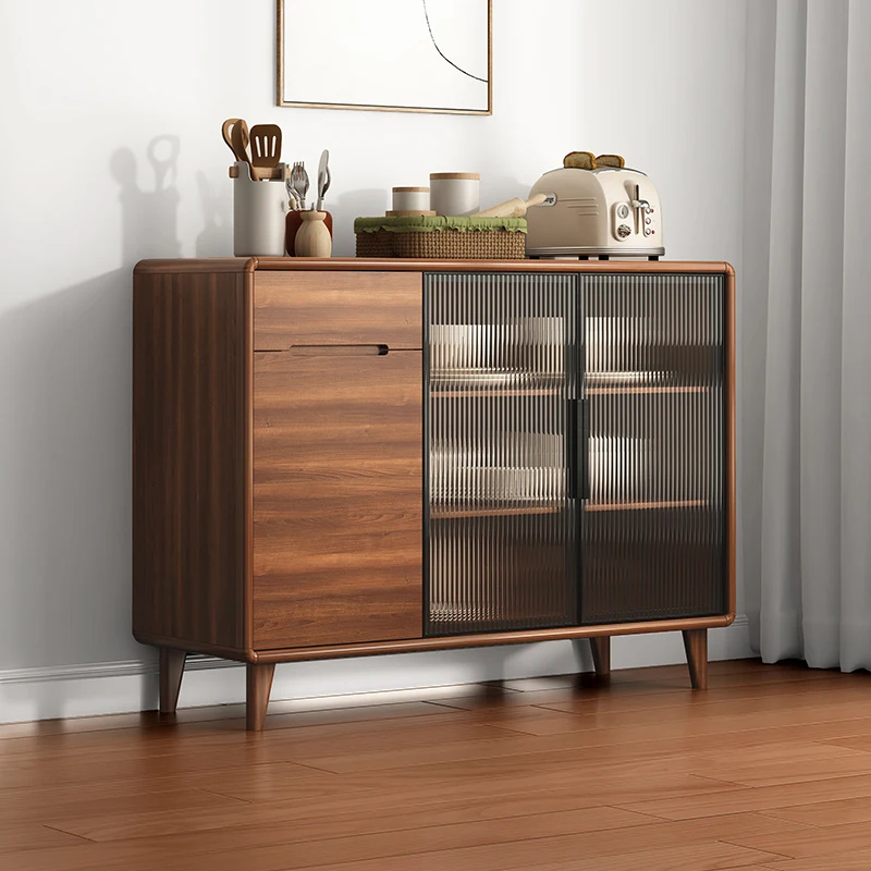 Side cabinet Modern simple household solid wood frame Living room integrated against the wall Tea and wine cabinet Kitchen locke