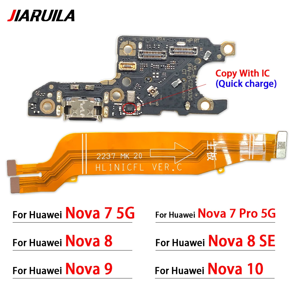 Usb placa de carregamento para huawei nova 7 pro 8 se 9 10, conector dock, flex peças do cabo, novo