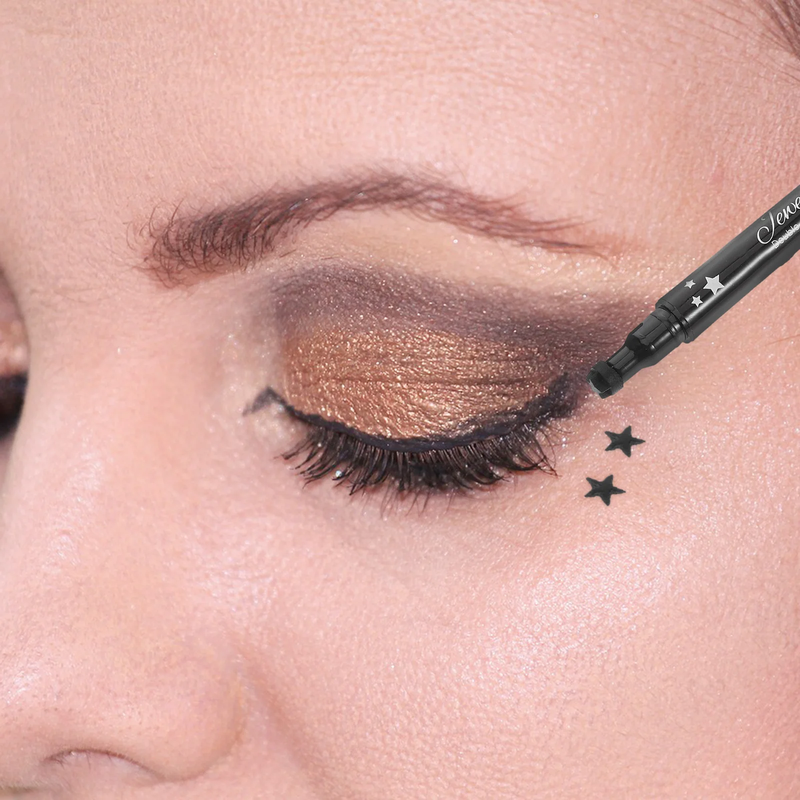 防水アイライナーペン黒液体スタンプデザインデュアルエンド汚れ防止長期的なアイメイクツール女性のための