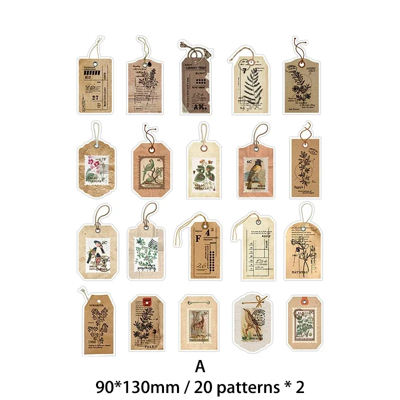 40pcs/pack Vintage Plant Stickers Decorative Washi Paper Adhesive Tape Letter Tape Scrapbooking Label Journal Stationery