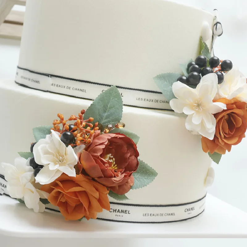 2433 Trouwbloem Boeket Kunstbloemencake Sierbloem Nep Bloem Groothandel Corsage Handed Flower Caramel Sinaasappel