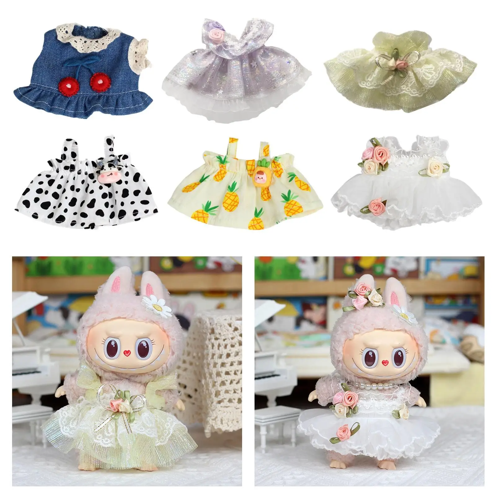 Vestido de muñeca de peluche de 17cm, moda educativa para niños, trajes de recuerdo de fiesta