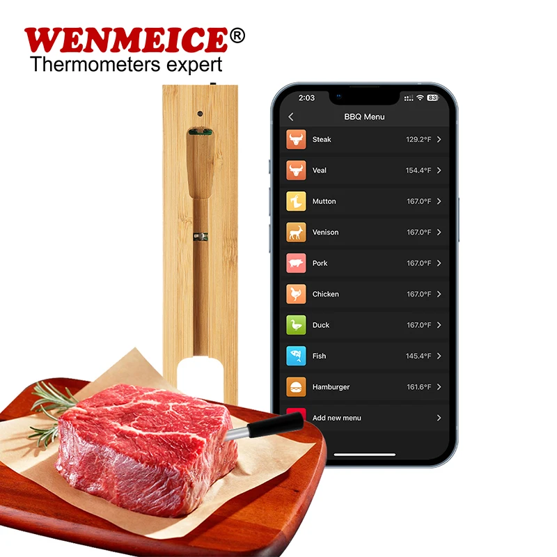 

WENMEICE Wireless Meat Food Thermometer for Oven Grill BBQ Smoker Kitchen Smart Digital Bluetooth Barbecue Thermometer