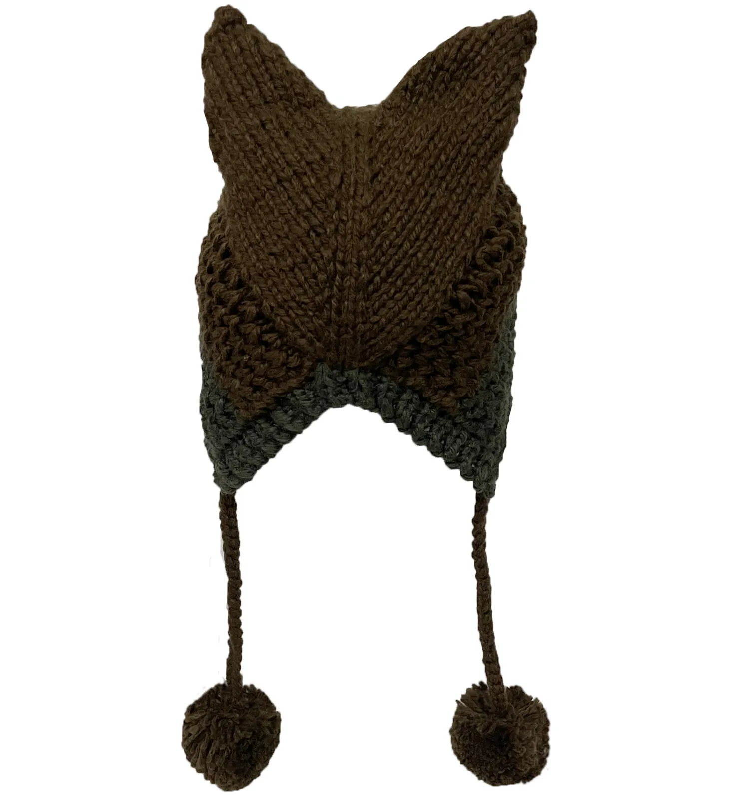 BomHCS Cute Fox Coffee Ears Beanie Winter Warm Handmade Knitted Pompom Hats