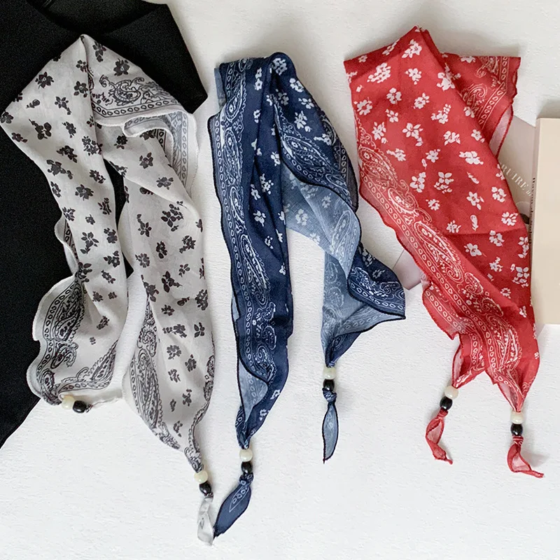 Retro Versatile Scarf Fashion Triangle High-end Elegance Temperament Accessories Thin Neck Headscarf Multi-purpose