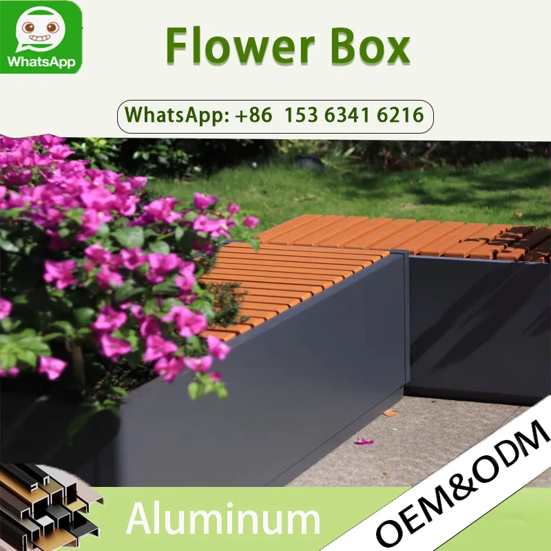 

Rectangular flower pot landscape metal flower pot shopping mall cafe villa aluminum alloy flower pot with stool integrated