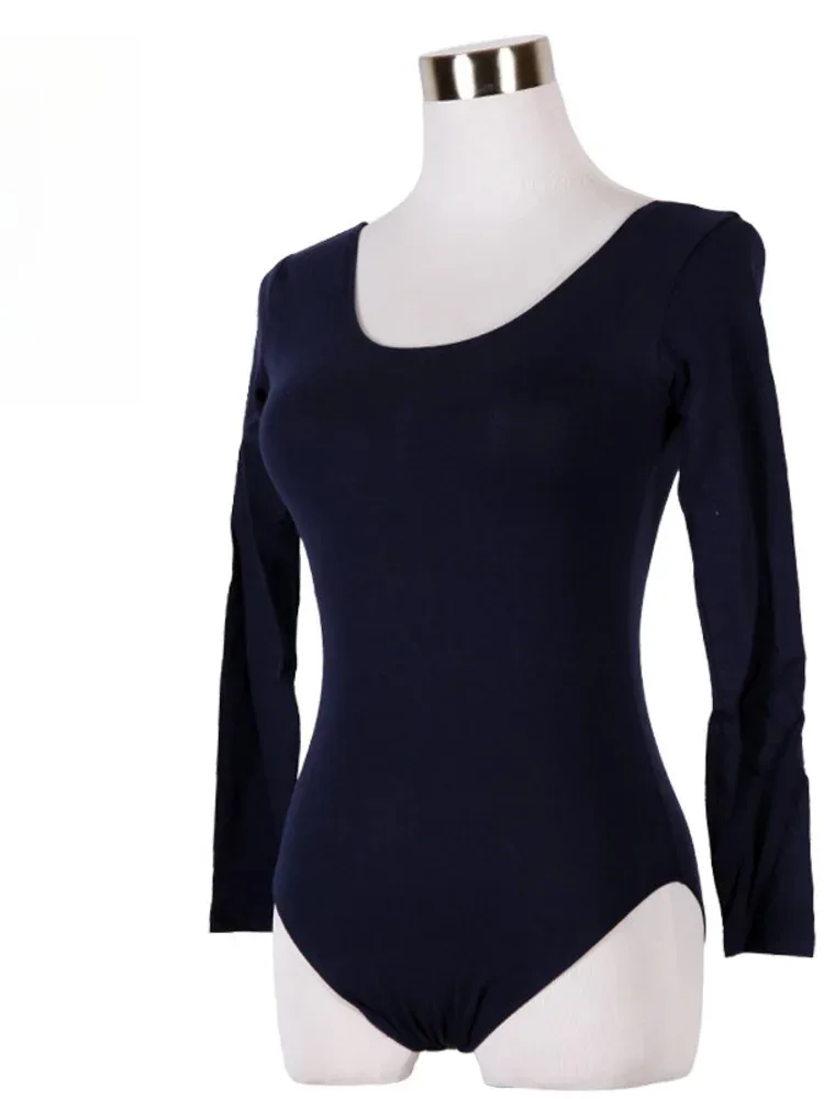 여성을위한 슬림 피트 발레 댄스 Romper, 성능 착용을위한 솔리드 컬러 백리스 딥 V 넥 긴 소매 바디 슈트