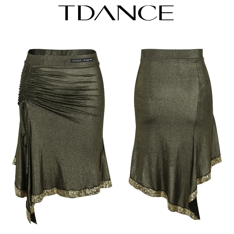 Rok Latihan Latin Khusus [Rok Setengah Berbahan Kulit Berkilau dengan Tali Serut] Rok Pertunjukan Latihan TXD-06