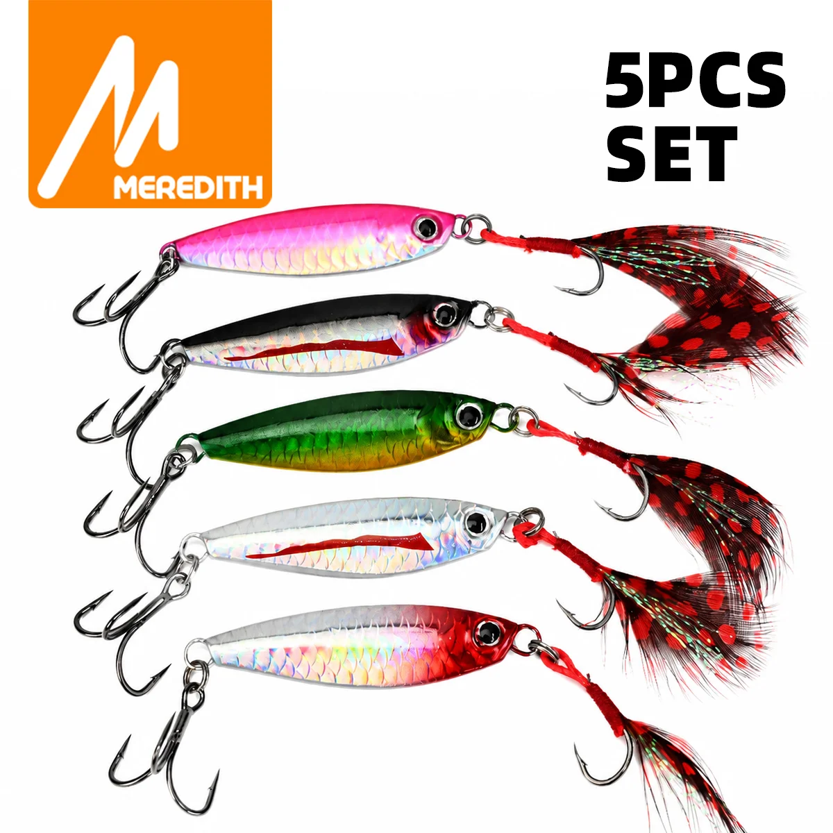 MEREDITH 5Pcs Metal Jig Fishing Lures Sea Fishing Jigs Artificial Swimbait Hard Bait Jerkbait Iron 3X Strengthen Double Hooks