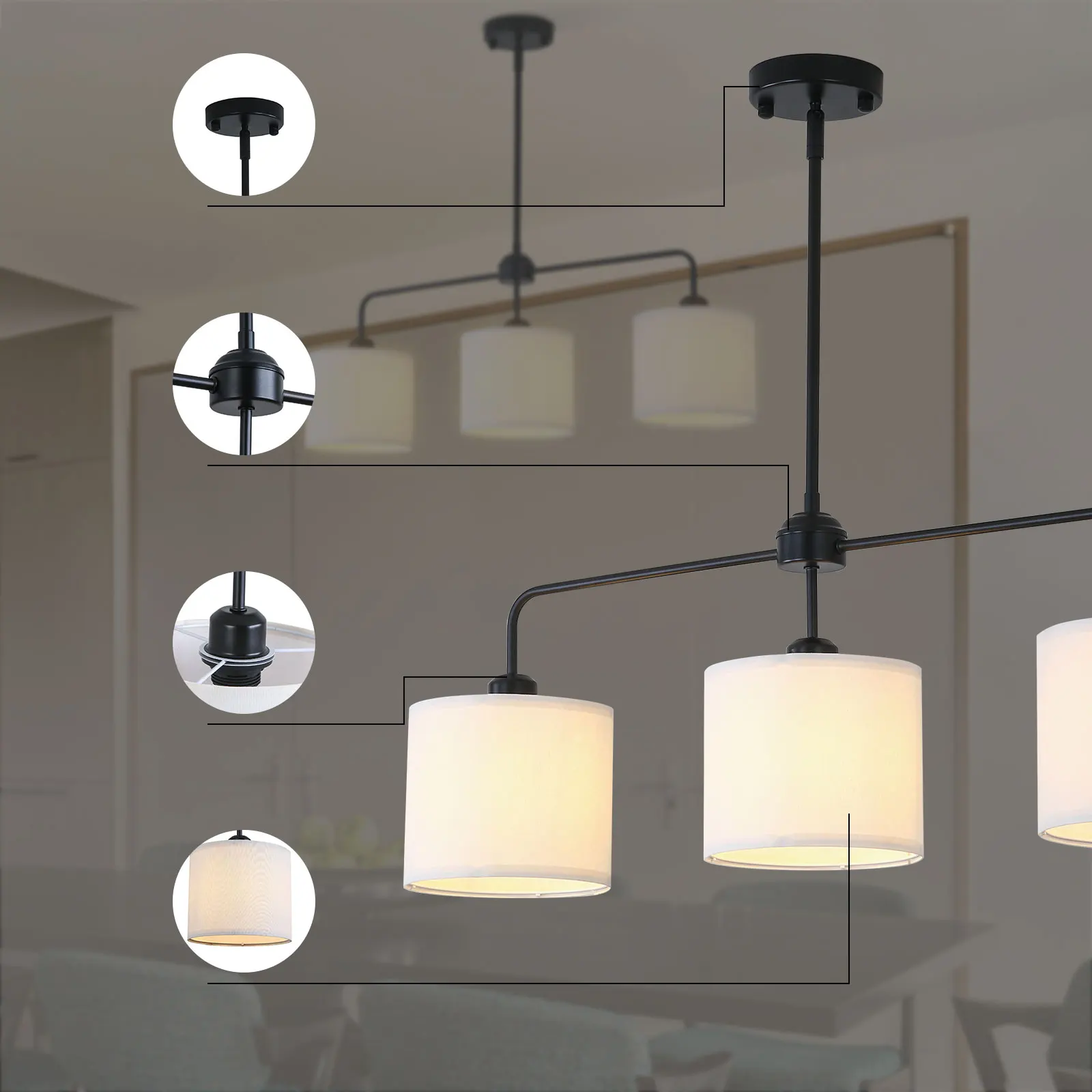 

Stylish Ceiling Light with Cylinder White Cloth Shade, 3 E26 Bulbs, Soft Lighting for Cozy Home Environment, Ideal Gift for