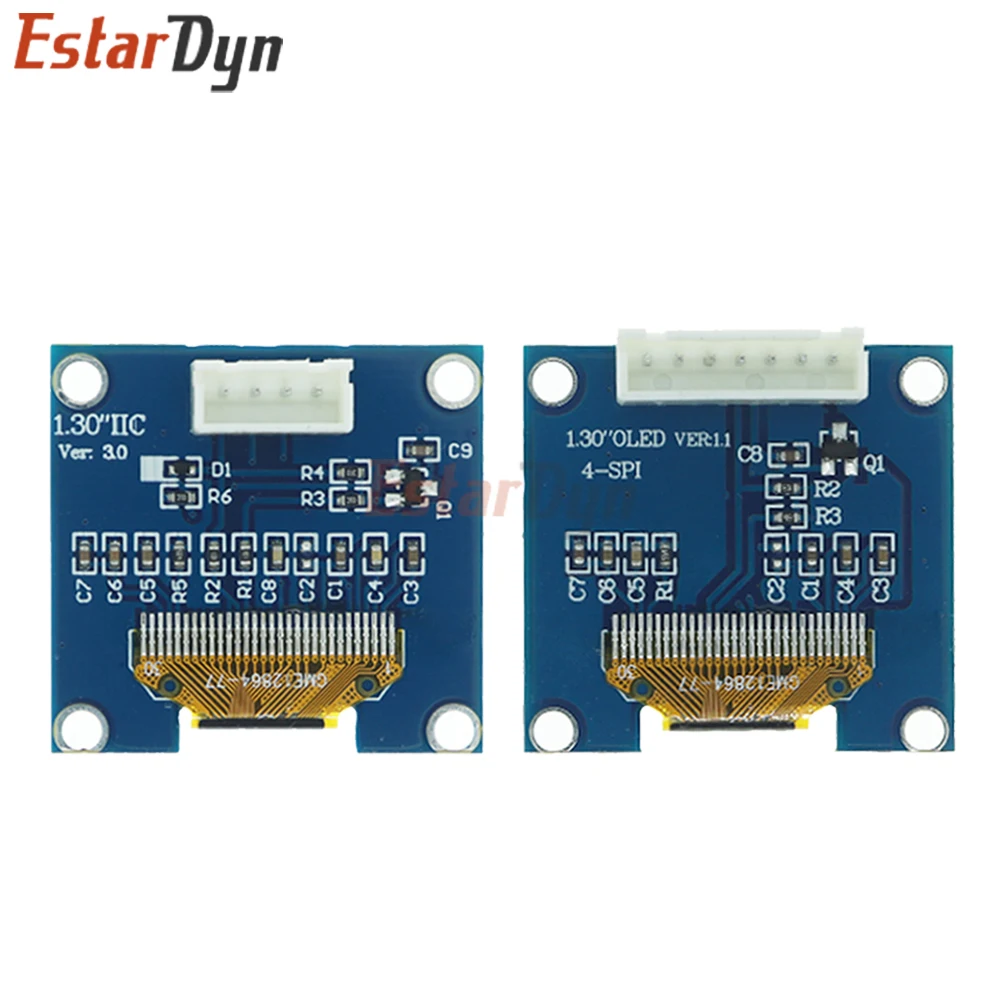 Estardyn 1.3 inch OLED RoHS Module 2.54mm Connecting Terminals SPI/IIC I2C Communicate White/Blue Color 128X64 1.3