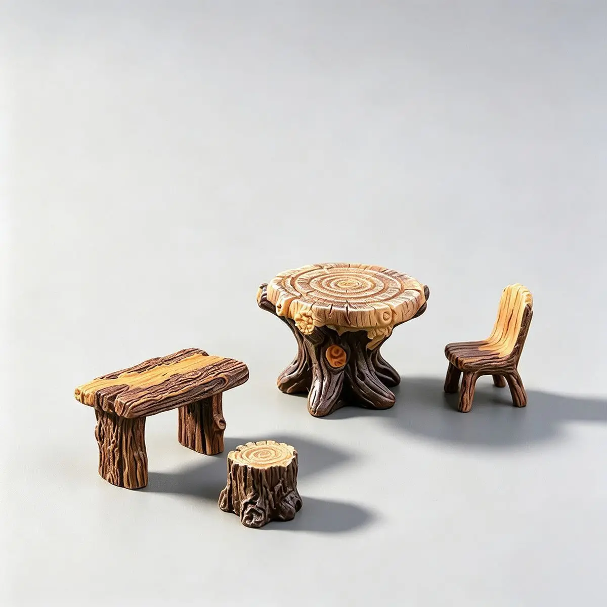 Creative Simulated Wooden Mini Furniture Set Table Chair Resin Craft Miniature Figure Bonsai Fairy Garden Dollhouse Decor
