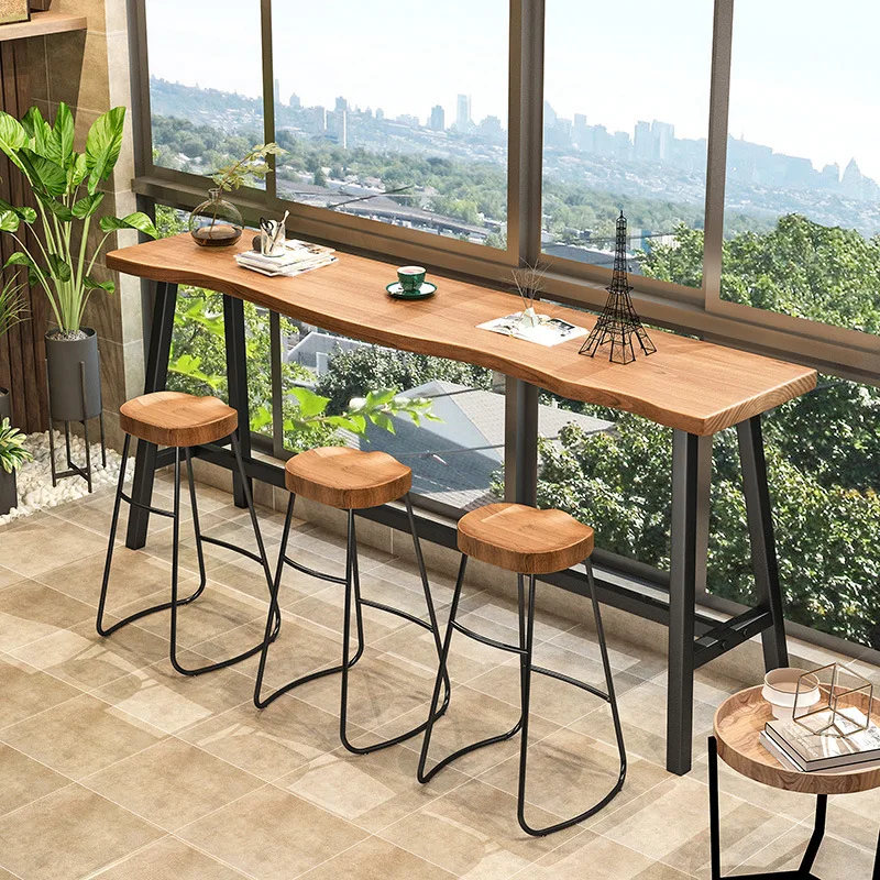 

Nordic all-solid wood small bar counter, small apartment against the wall bar table, living room simple balcony casual high