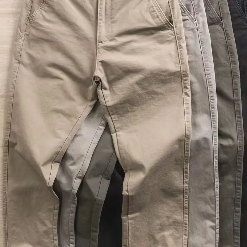 Pantalones Cargo tejidos de algodón puro para hombre, pantalones informales ajustados, rectos y cónicos, estilo americano Retro, primavera y otoño, novedad