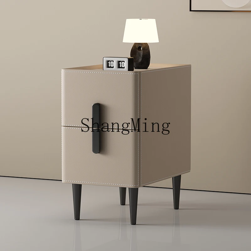 FG 안장 가죽 침대 옆 테이블 현대적인 미니멀리스트 스타일 침실 단단한 나무 미니멀리스트 홈 작은 침대 옆 테이블
