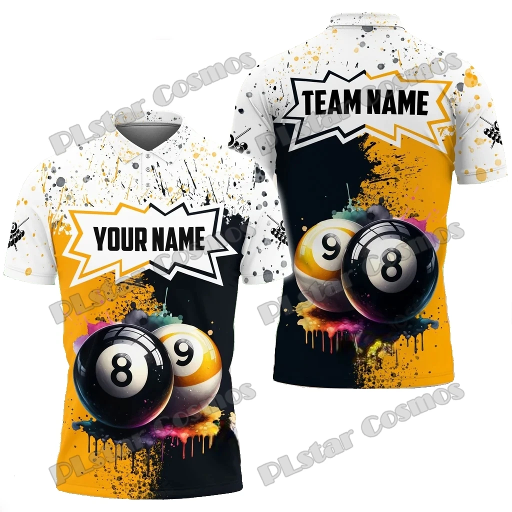 Colorful Paint Splash & Billiard Magic Art Personalized Name 3D Printed Men's Polo Shirt Summer Unisex Casual Polo shirt WK193