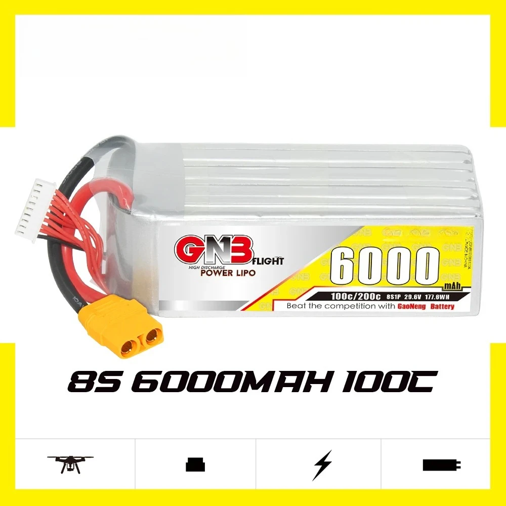 2025 hot sale GNB GAONENG 6000mah 8S 29.6V 100C 200C XT90 RC Air  RC LiPo Battery High Discharge C Rating Performance   Airplane