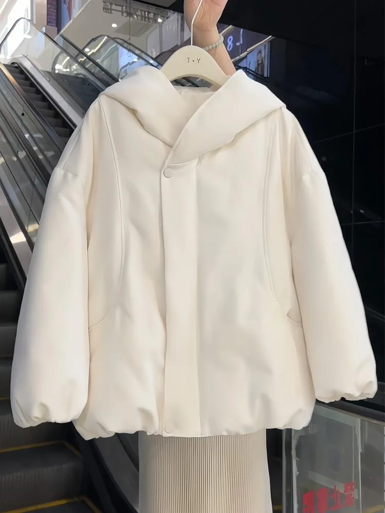 Coat New Korean Version Retro Pure Color Premium Sense Hooded Cotton Jacket Women Winter Loose Coldproof