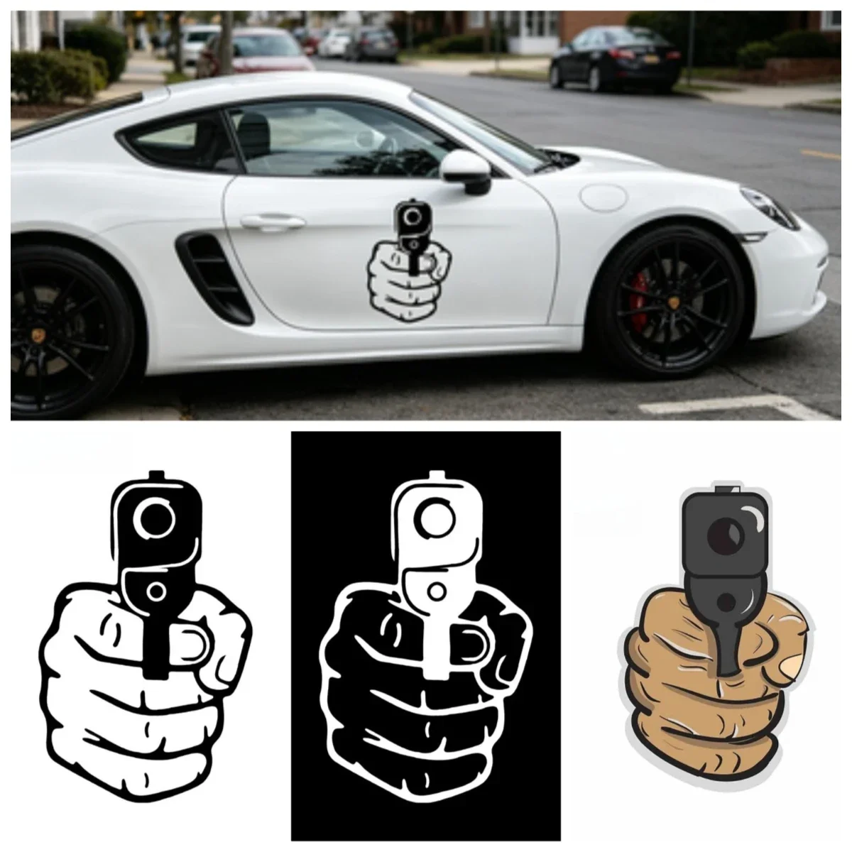 Funny Middle Finger Handgun Vinyl Car Stickers Scratchproof Decals for Car Van Window Laptop Phone DIY Decor Accessories