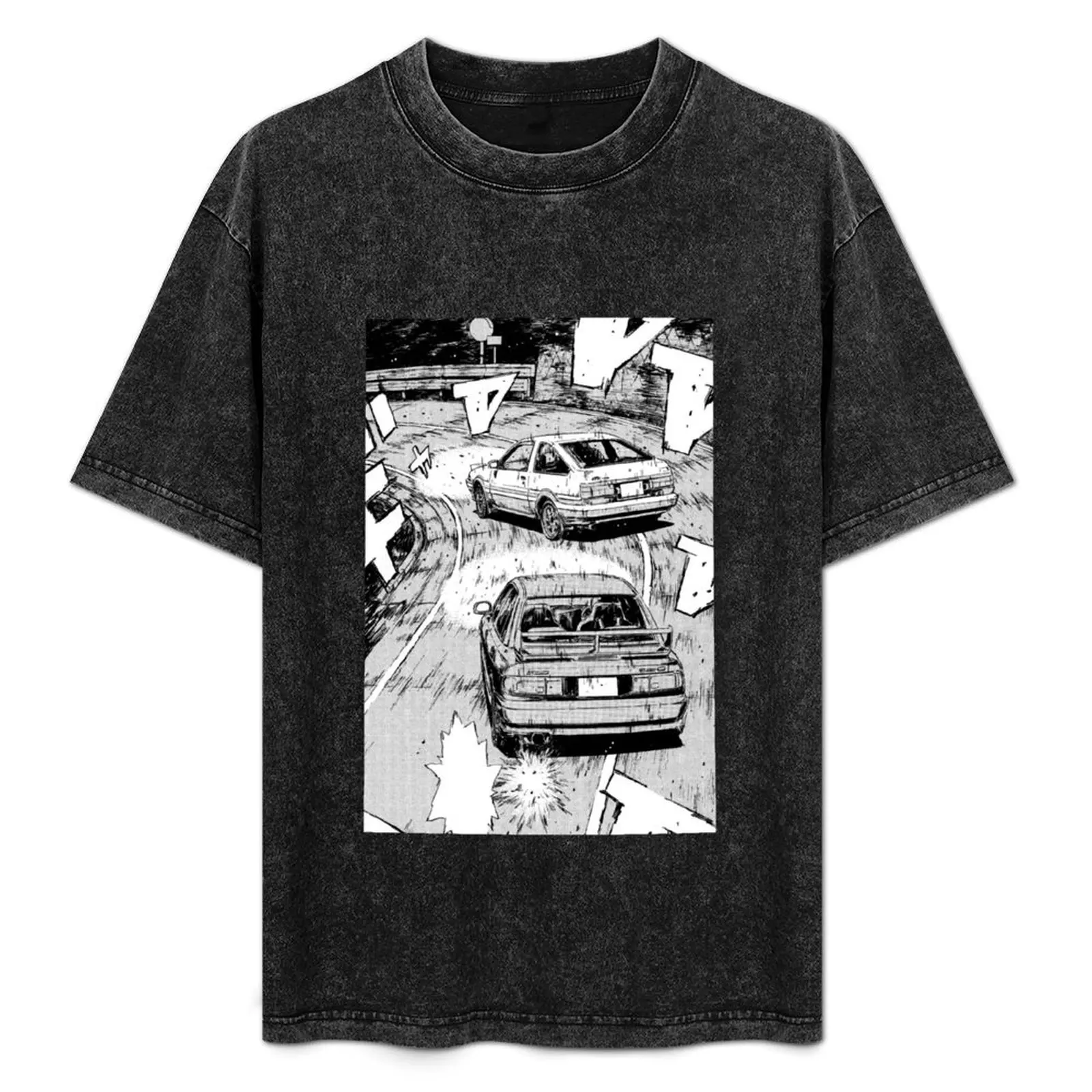 

Initial D Manga Panel AE86 VS RX7 T-Shirt anime shirt anime Blouse t shirt men 100℅ cotton