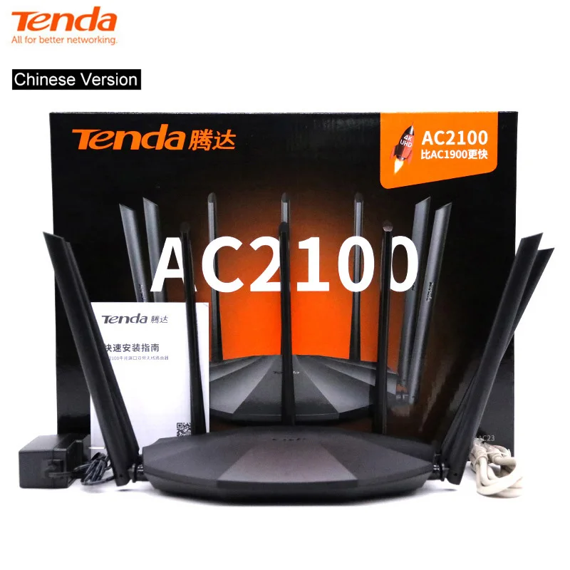 Tenda AC23 Dual Band Gigabit WiFi AC2100 Router IPV6 Home Coverage Wireless 4X4MU-MIMO VPN Support 25~35 Devices CN Version