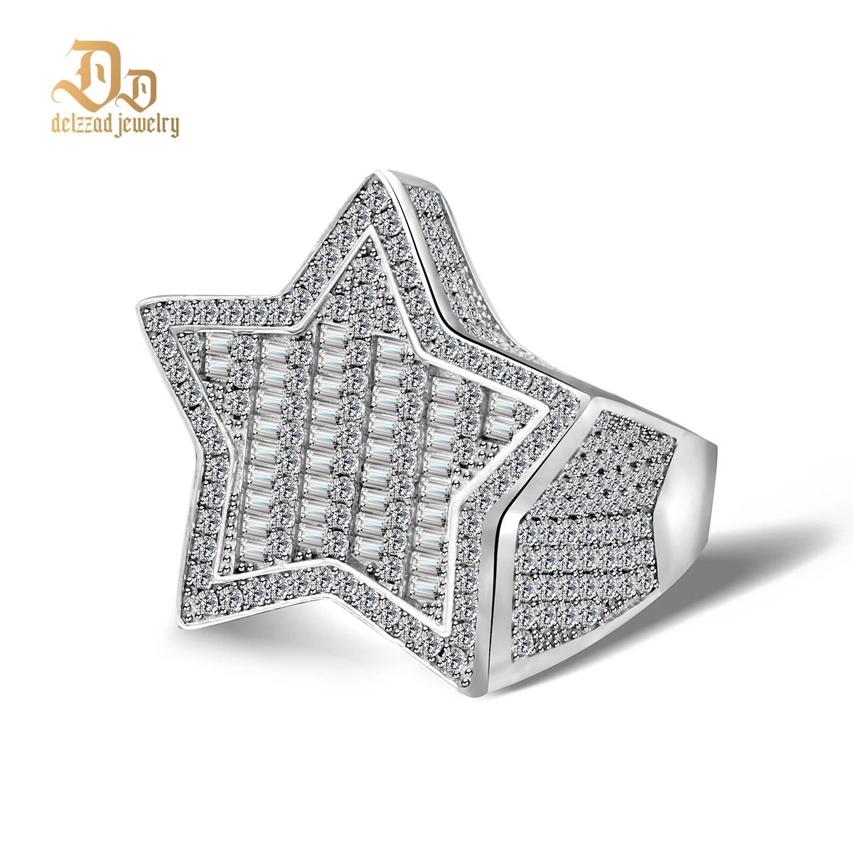 

Delzzad High Quality VVS1 Moissanite Pentagram Ring 100% S925 Hip Hop Sterling Silver Unisex Jewelry Gift