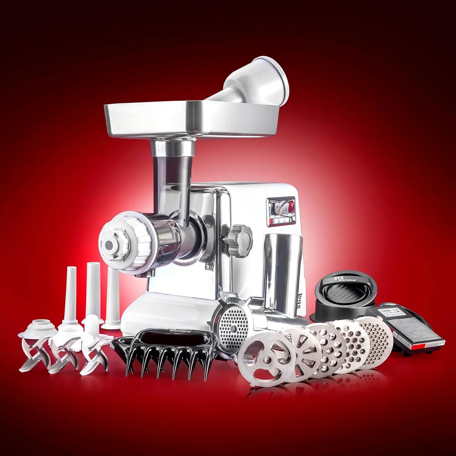 Cold Press Juicer  Sausage Stuffer  Kubbe Kit  Patty Press • Meat Claws • 3 S/S Blades • 5 Grinding Plates