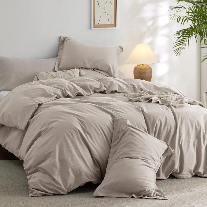 100% Washed Cotton Duvet Cover King Size - Minimalist Natural White Cotton Duvet Cover for All Seasons