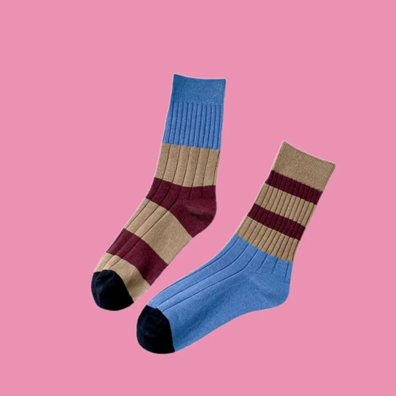 2/4 Pairs New Color Matching Long Socks Spring And Summer Striped Contrasting Color Mid-tube Casual Socks Asymmetric Ab Socks