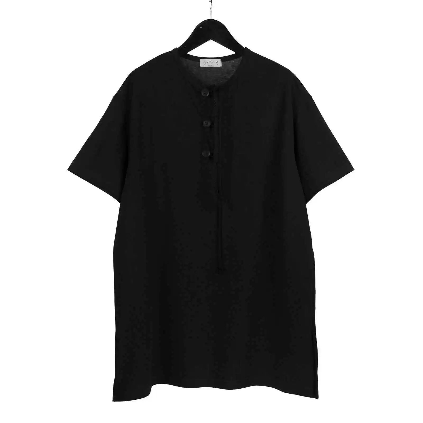 

TOP-YAMAMOTO, оригинальный дизайн, темная серия, маленькая черная хлопковая футболка с короткими рукавами и пуговицами контроля доступа, веревка