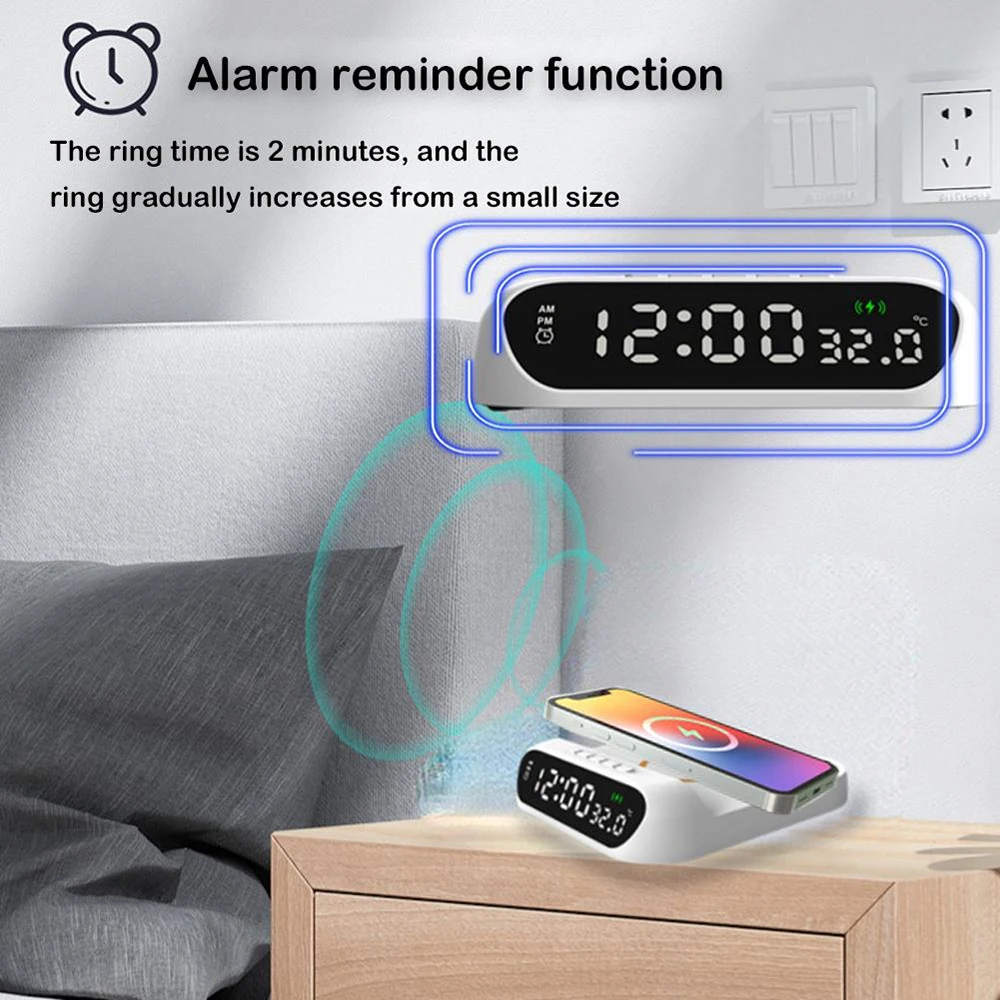 15W Phone Wireless Charger Multi-function LED Desktop Clock Charging Calendar Wireless Chargers Station For Samsung Huawei