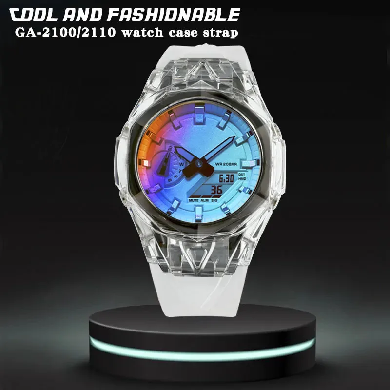 لساعة كاسيو المطاطية GA-2100 GA 2110 Glacier Clear Case-حزام شفاف الحافة أصفر أسود سوار استبدال أجزاء