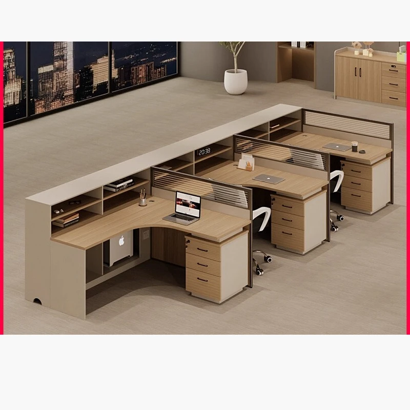 Staff desk Staff seat Office simple double finance L-shaped table 3 people screen card seat table and chair combination